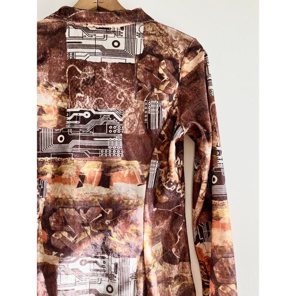 Vintage 90s Bebe Velour Cyber Grunge Top | Bronze Circuit Print | XS/S - Picture 7 of 8